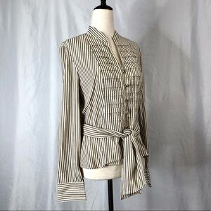 Jones New York button down shirt striped tucks sash tie at waist M